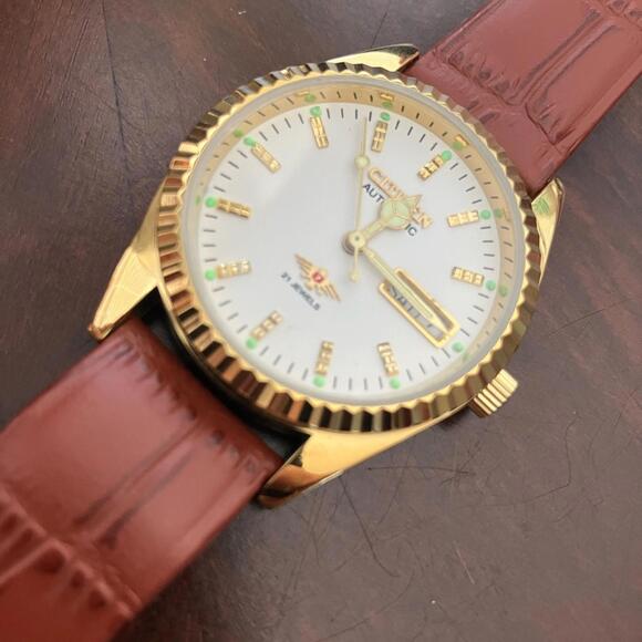 Vintage Rare New Old Stock Cîtizen Eagle 7 Gold and Brown Automatic Watch